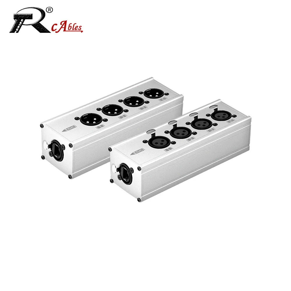 

1pc STP RJ45 CAT5 to 4 Channel 3Pin XLR/DMX Audio Extender DMX512 Network Signal Extender For Live Stage, Audio Recording Studio