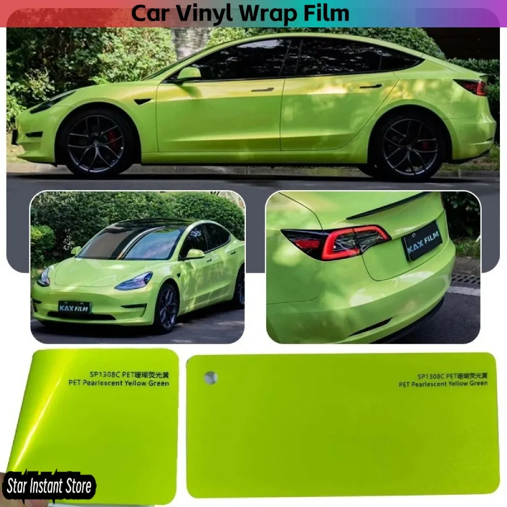 

Super Gloss Pearlescent Yellow Green Vinyl Wrap, Self Healing PET Car Vinyl, Full Body Vehicle Wrap Film