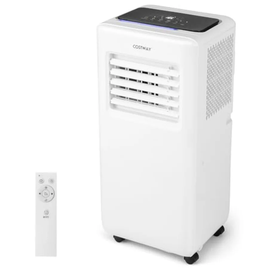 Portable Air Conditioner for home use, ABS plastic body, white color, 8000 BTU cooling with fan and dehumidifier functions, sma
