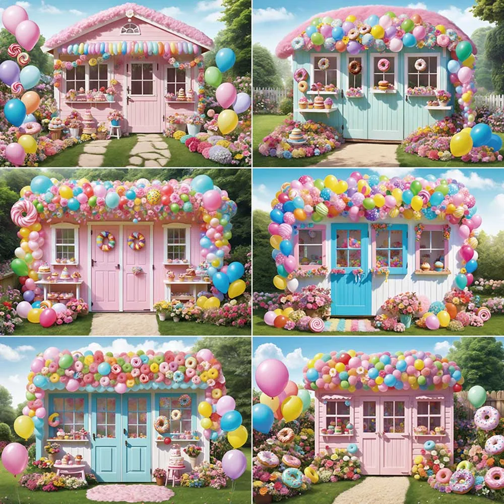 

MOON.QG Candy Garden Cabin Photography Backdrop Baby Child Party Photozone Background Photo Studio Decoration Photobooth Props