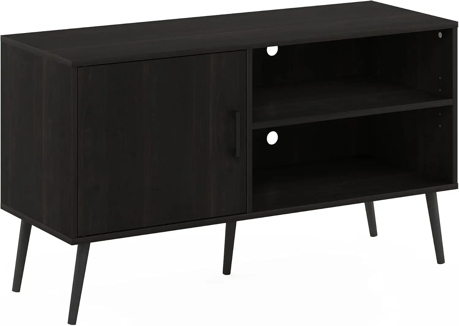  Claude Mid Century Style Stand With Wood Legs For TV Up To 55 Inches, One Cabinet Two Shelves, Espresso NEW USA