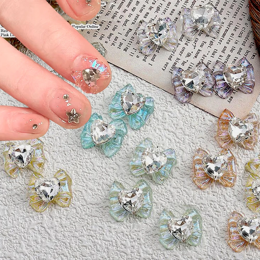 10 قطع أورورا بريق لطيف Bowknot مسمار الفن سحر شفافة لامعة غرامة لامع الحلو القوس مسمار الراين على شكل قلب الماس #3