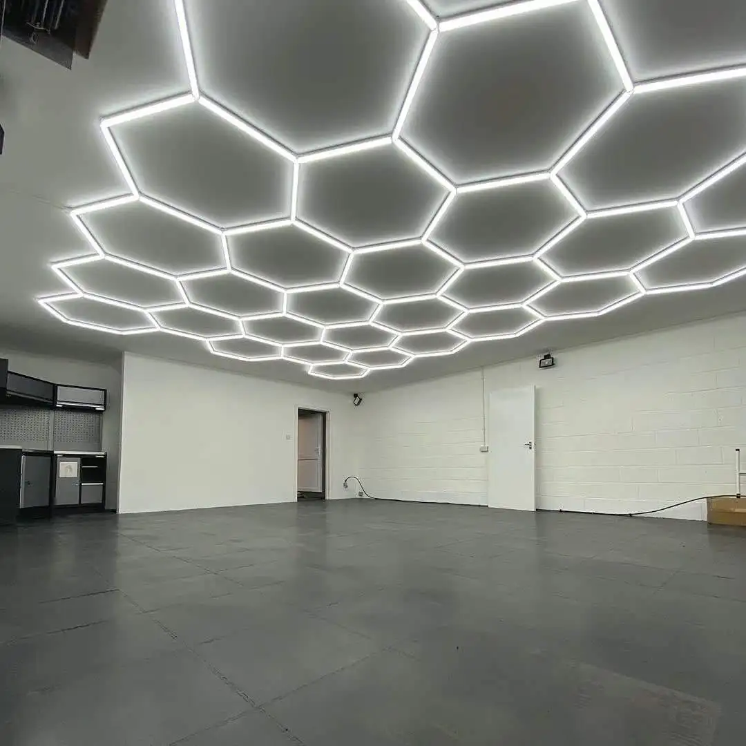 Hexagon LED Ceiling Lights for Car Detailing, Honeycomb Garage Design, Eco-friendly, Custom Designed