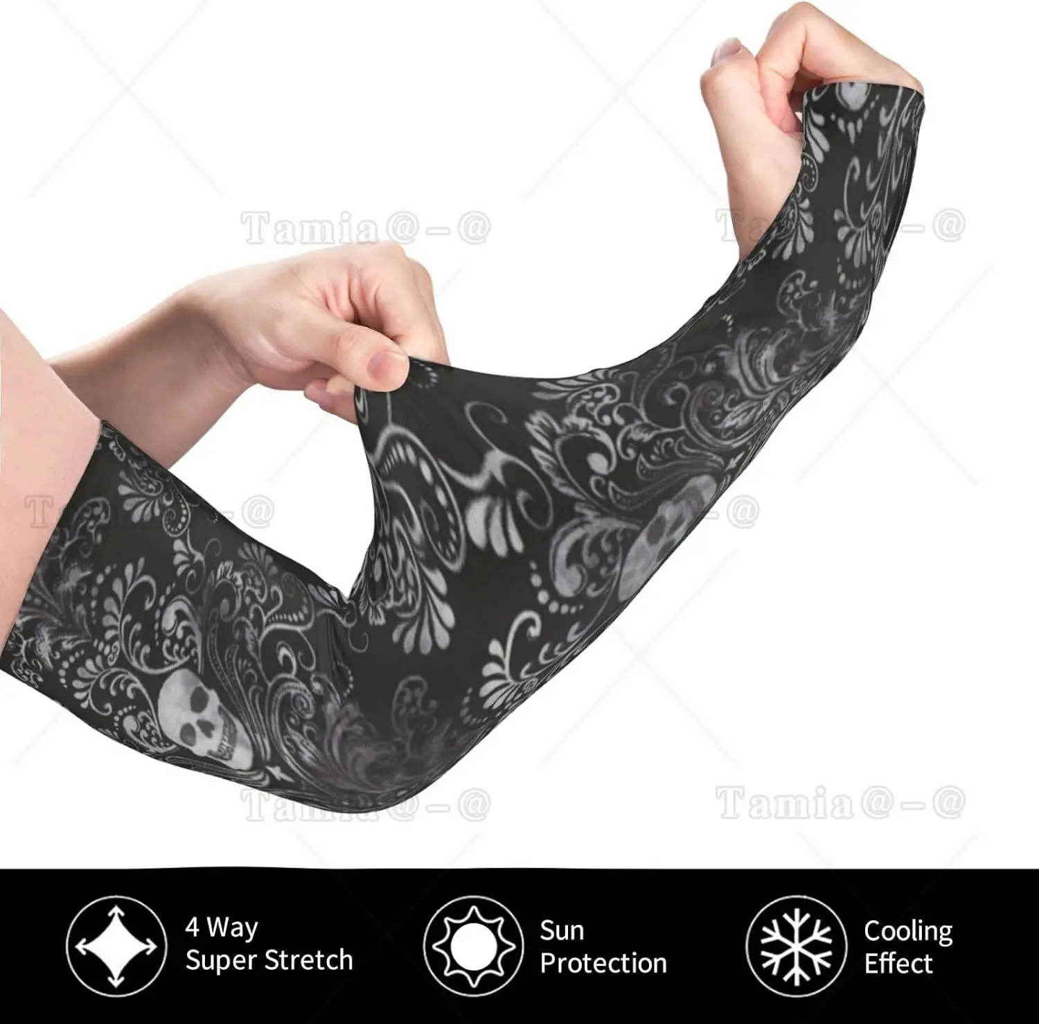 Vintage Halloween Black Gothic Skull Damask Arm Sleeves Uv Protection Sun Unisex Sport Ice Silk Sleeves