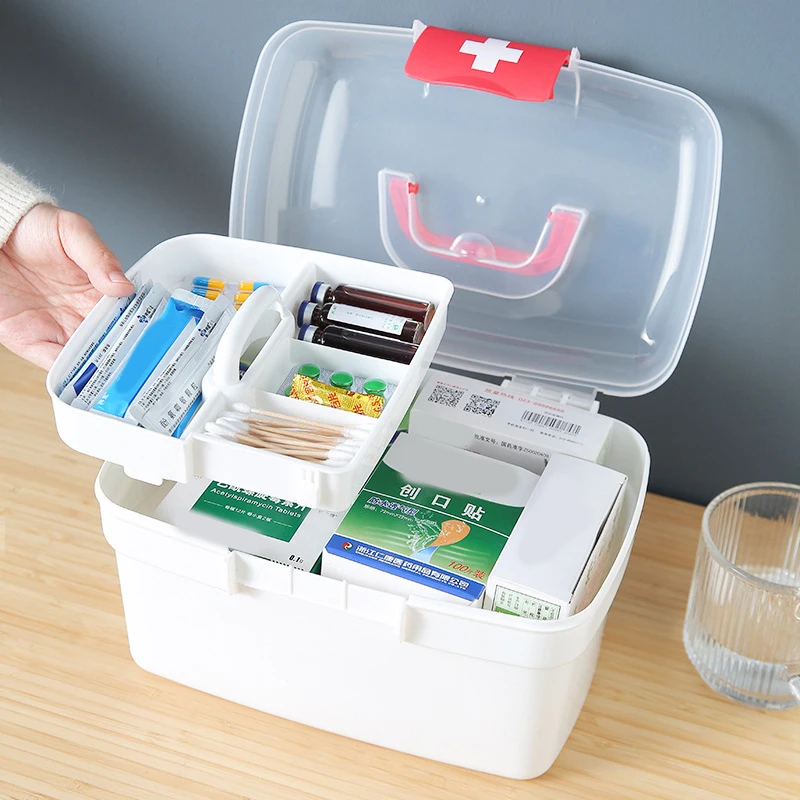 Large Capacity Medicine Organizer Storage Container Family First Aid Chest Portable Emergency Kit Box