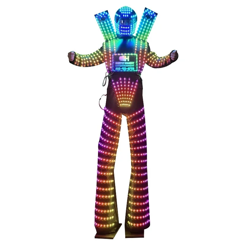 Full Color Led Cosplay Clothes Dancer Performance Wear Light Up Led Robot Suit Stilts Costume Bar Party Stage Dance Performance