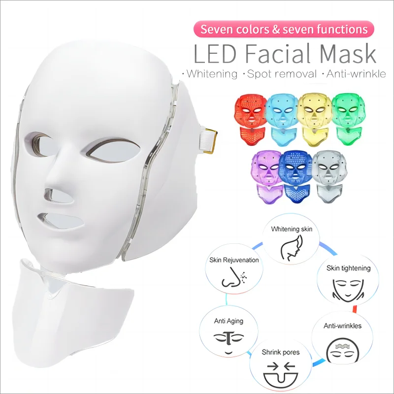 Masque de nettoyage anti - acné à LED, équipement de beauté, lifting du visage, serré, 7 cols