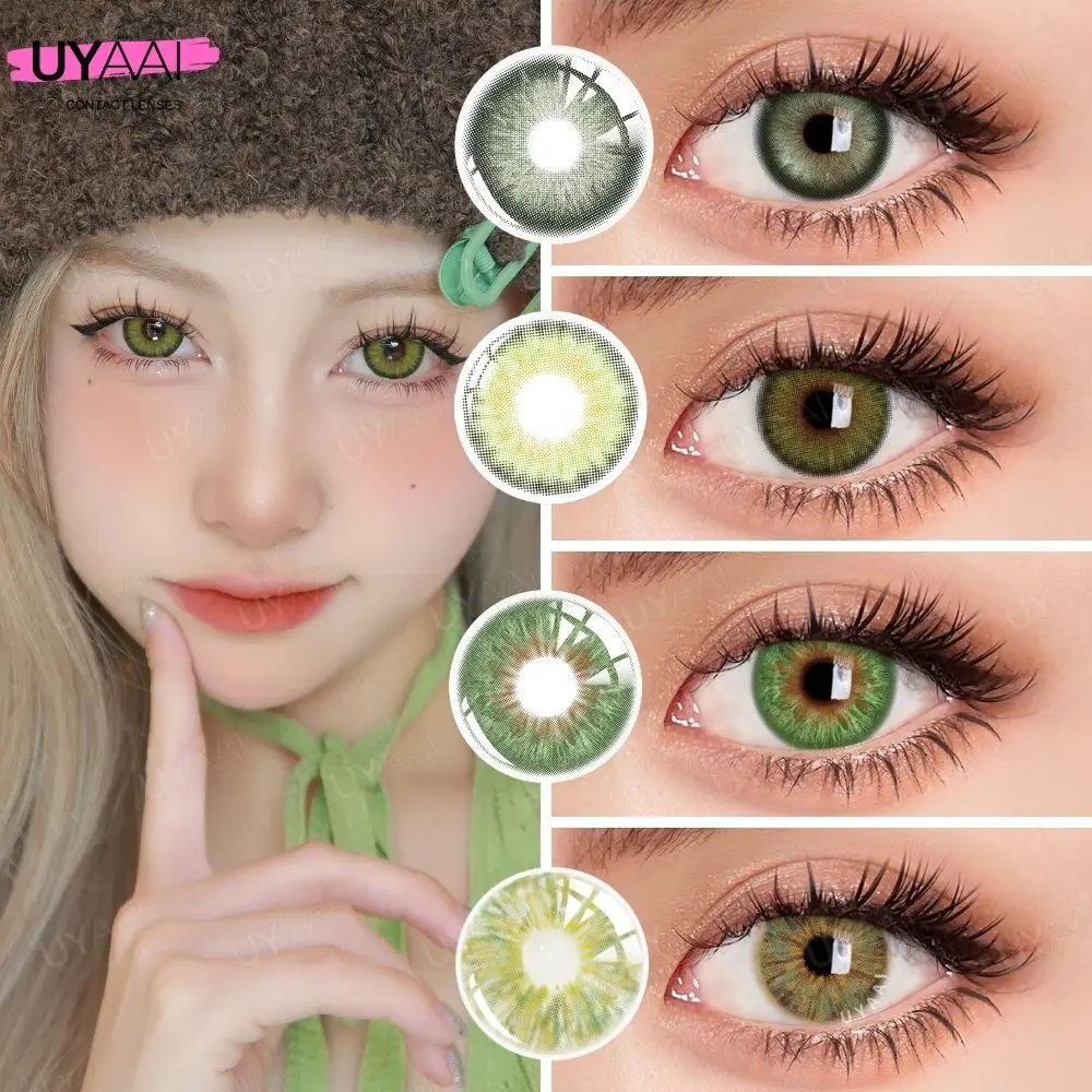 UYAAI 2Pcs Natural Eye Color Lenses Color Contact Lenses For Eyes Green Big eyes Colored Contact Lenses Beauty Pupils Eye Lenses
