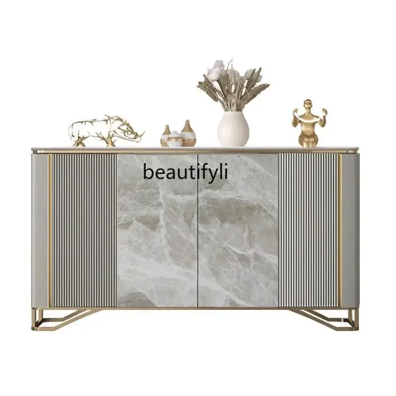 

Affordable Luxury Style Entrance Cabinet Solid Wood Living Room Locker Home Curio Cabinet Stone Plate Paint Sideboard Cabinet