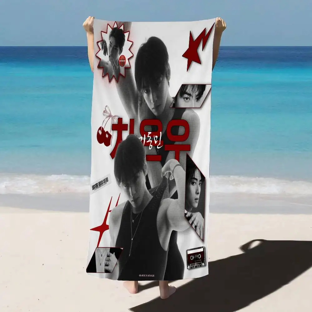 Kpop A-Astro Cha Eun Woo Microfiber Printed Beach Towel Mountain Climbing Yoga Beach Swimming Running Absorbent Soft Towel