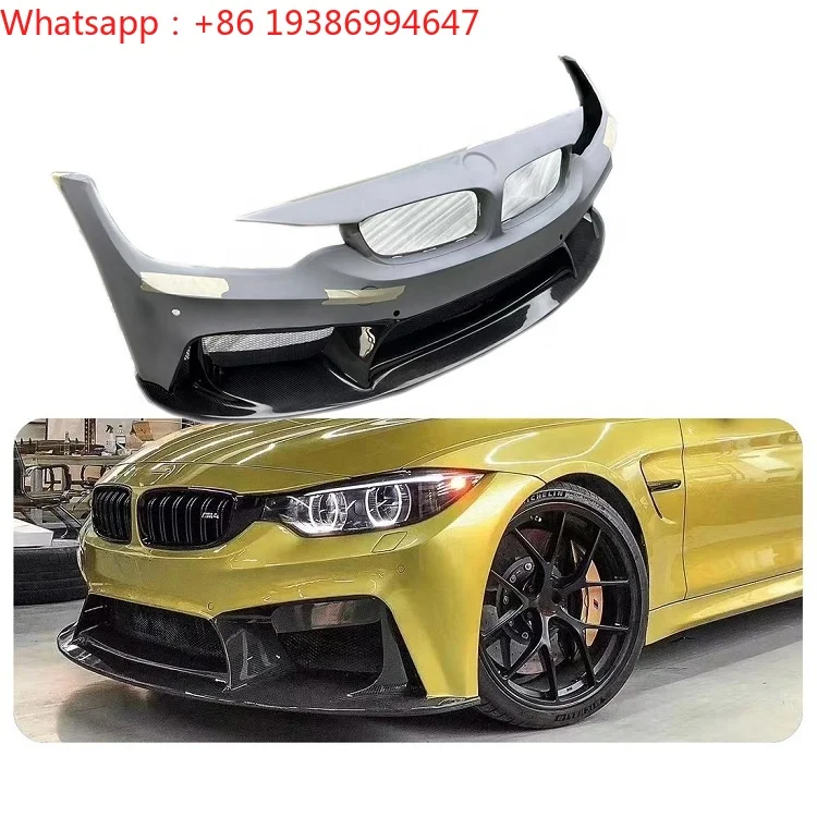 For GEEMOXI New Carbon Fiber Front Bumper G-F80-1 for M3 M4 F80 F82 F83 2014-2020 Bolt-On with Park Assist Sensor and Bolts