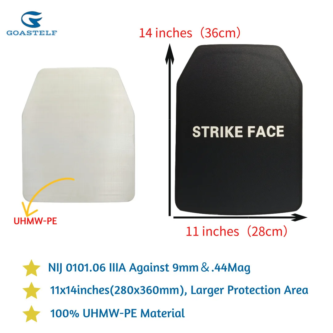 Level NIJ IIIA pelat balistik UHMWPE kualitas tinggi 10x12 inci, pelat balistik rompi Armor taktis multi-spesifikasi