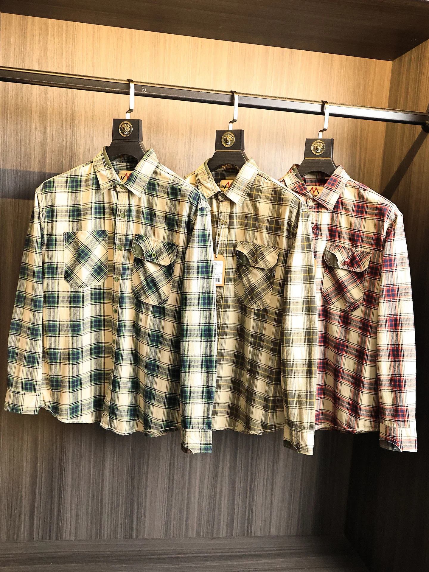 Retro Plaid Long Sleeve Cotton Shirt Men's Skin-friendly Collar Stand-up Autumn Fashion Urban Style Standard Fit Button up