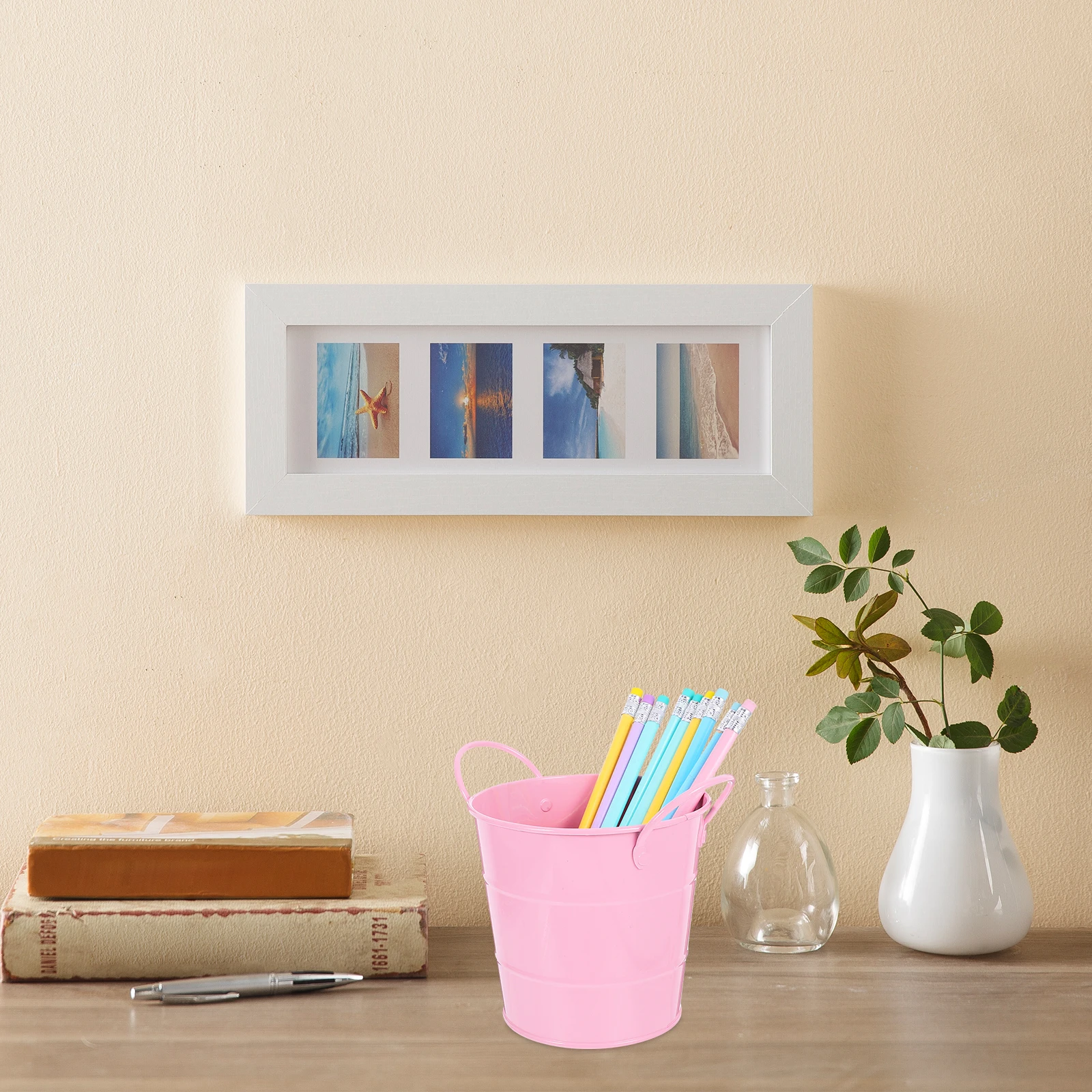 

Desktop Storage Pen Holder Trinkets Metal Buckets with Handles for Office Table Organizer Iron Funny Cute