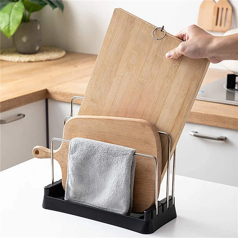 

AS59 -2X Cutting Boards Holder, Organizer Pantry Rack Bakeware Holder Chopping Board Kitchen Countertop Storage Black