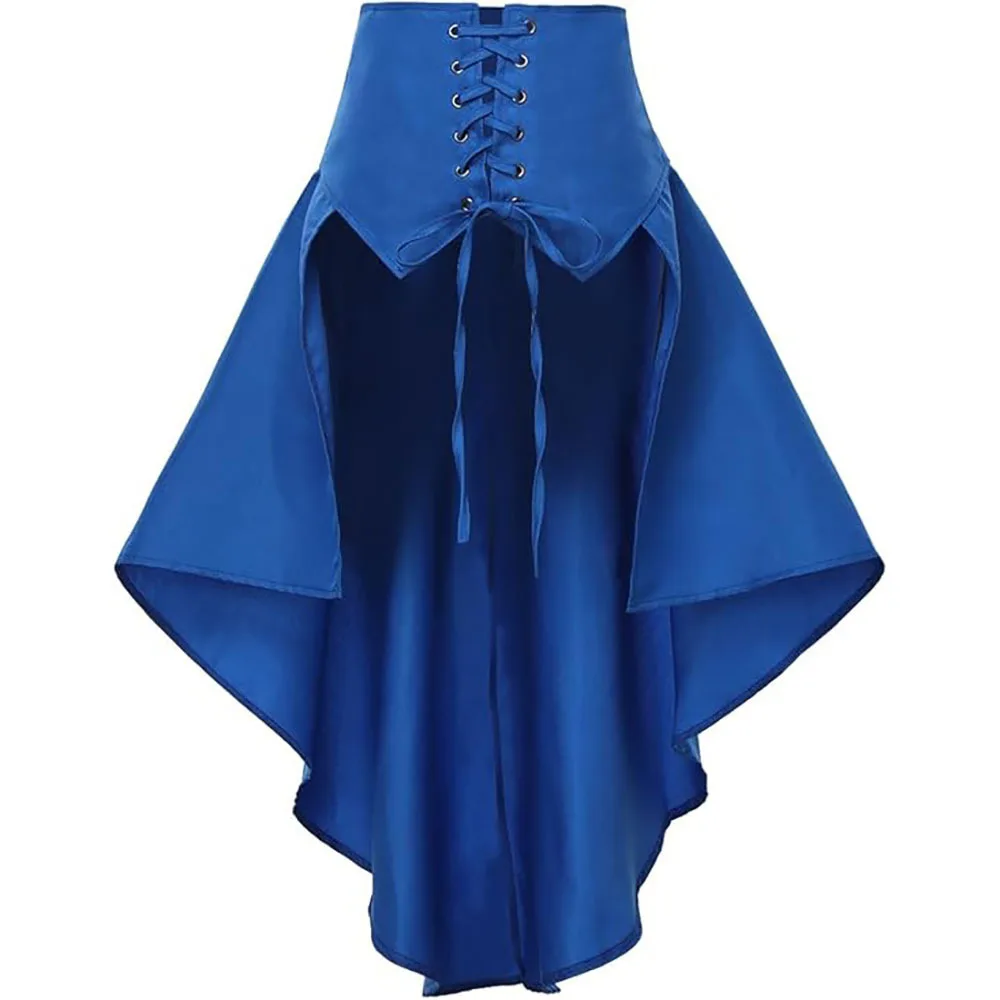 IOOTIANY Damen Steampunk-Rock, Gothic, mittelalterliches Kleid mit unregelmäßigen Rüschen, Renaissance-Cosplay, Piratenrock mit Schnürung, Bühnenkostüm. – Detail 7