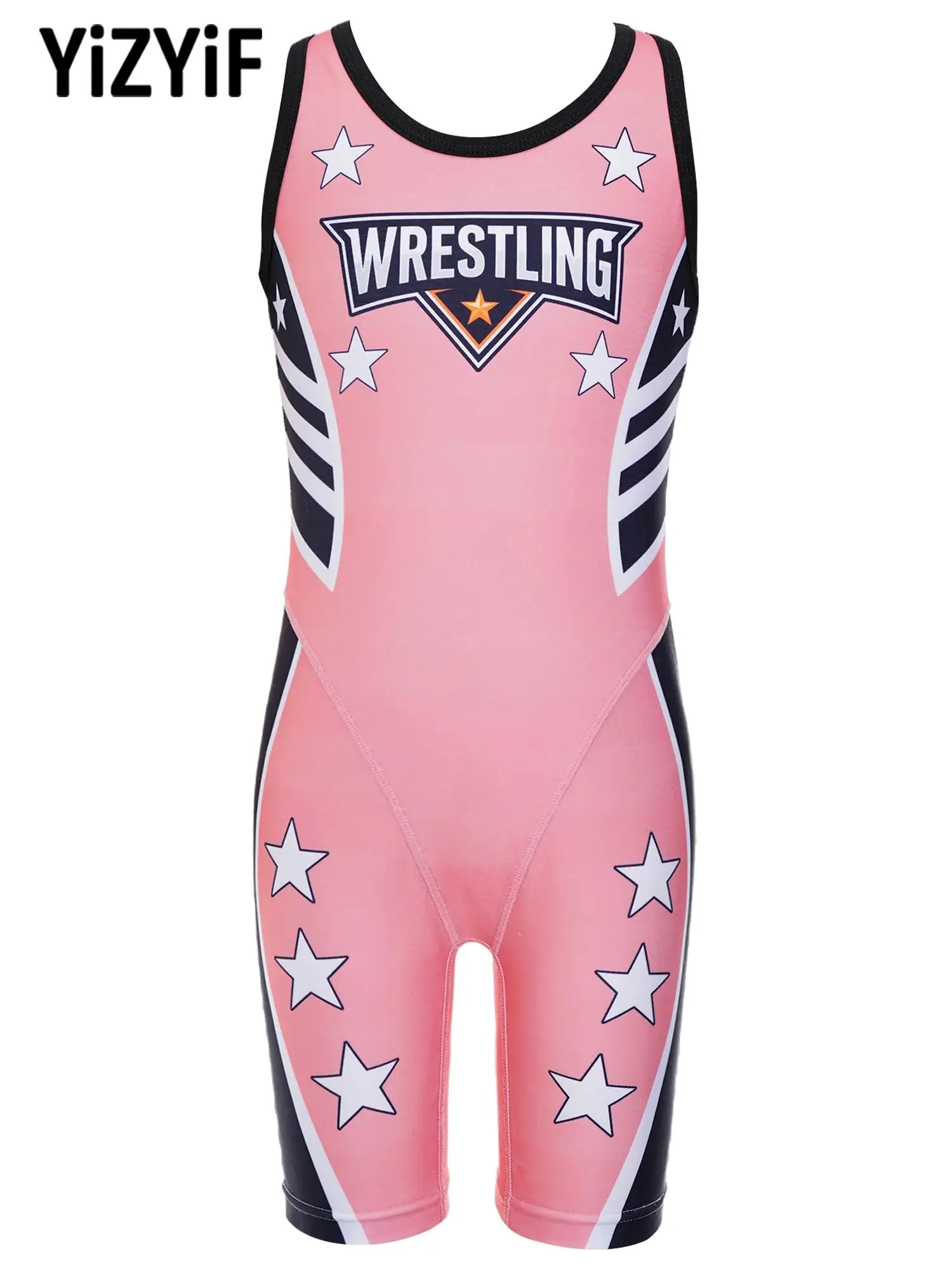 #6-14 Kids Girls Wrestling Round Neckline Sleeveless Printed Romper Youth Full-coverage Singlet for Powerlifting Boxing Exercise
