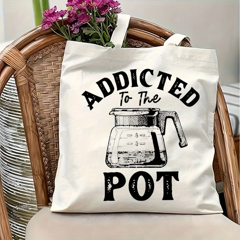 1pc Coffee Pot Themed Funny Slogan Tote Shopping Bag, Suitab