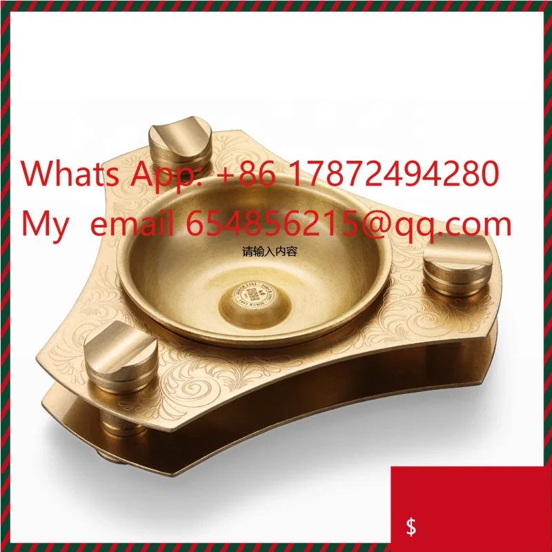 15*15*4.5cm 974g  Retro Custom Design  Brass Metal Triangle Cigar Ashtray