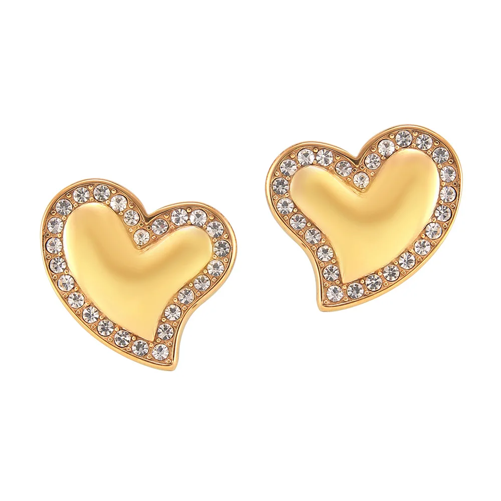 Luxuriöse Strass-Ohrringe für Damen, Neue Edelstahl-Ohrstecker in Gold- oder Silberfarbe mit Herz-Design, Charm-Schmuck für Mädchen, Großhandel