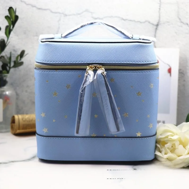 Bolsa de Maquillaje Estee Lauder Blue  con Espejo, Bolso de Mano con Correa para Hombro, Estuche Cosmético, Orga...