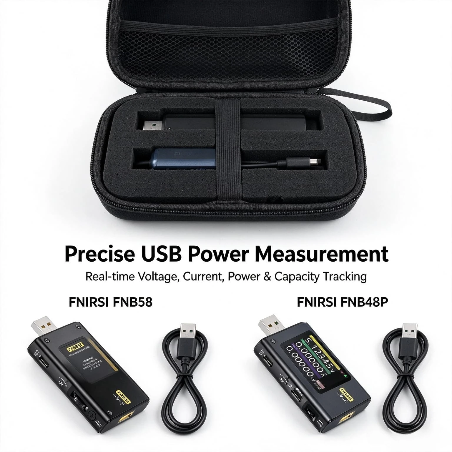 Portable EVA Hard Case for Fnirsi Fnb48p Fnb58 USB Power Meter Tester, Shockproof Carrying Bag with DIY Customizable Foam