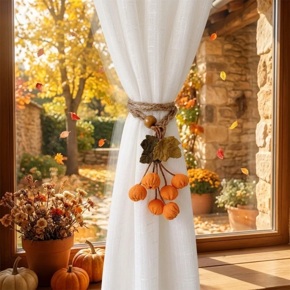 Artificial Maple Leaf Curtain Tiebacks Pastoral Style Hawthorn Berry Strands Hanging Ball Tieback Decorative Polyester