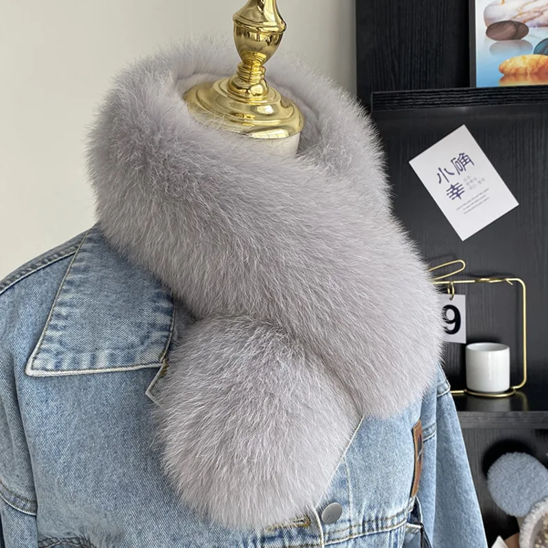 Winter Fox Fur Collar 100% Real Fur Scarf Women Natural White Collar Warm Genuine Hoods Large Fur Scarves Furry Collar Fully