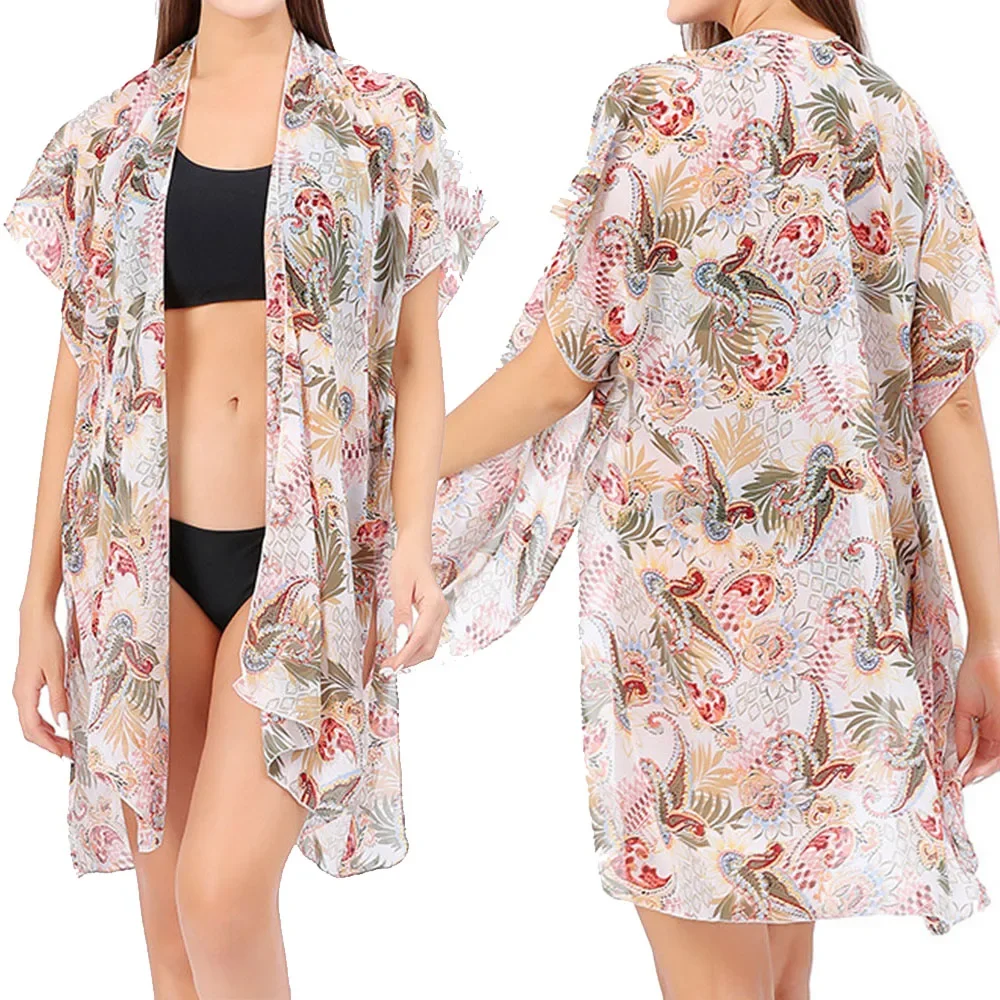 Tops para mujer, pareo holgado bohemio de gasa para playa, Bikini para nadar, Kimono, cárdigan, traje de baño, blusa, traje de baño, ropa de resort