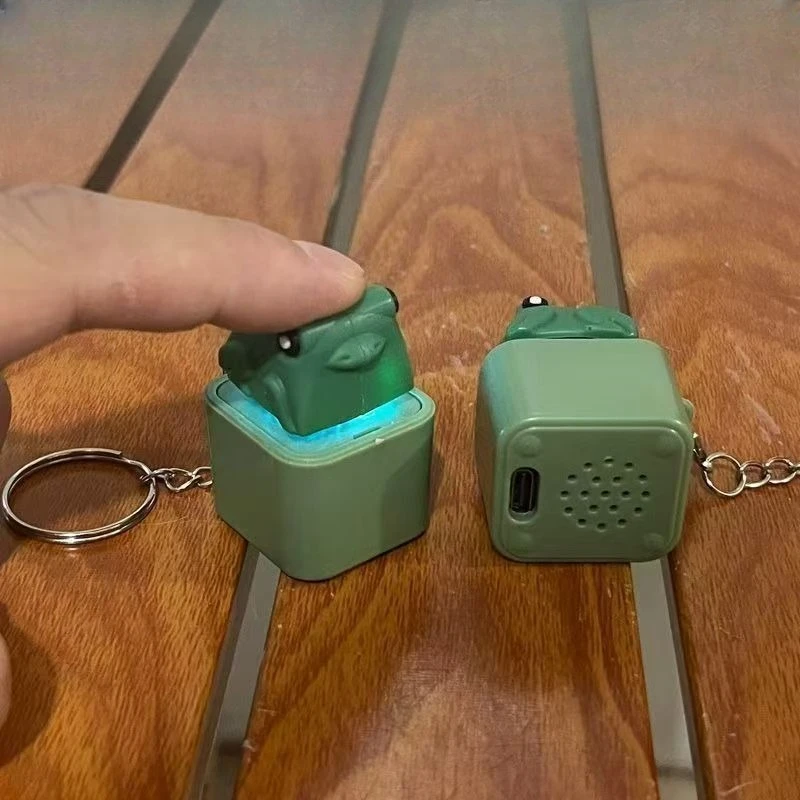 Funny Croaking Frog Pig Keychain Rechargeable Keyboard Fidget Clicker Sound Keyring With LED Light For Stress Relief
