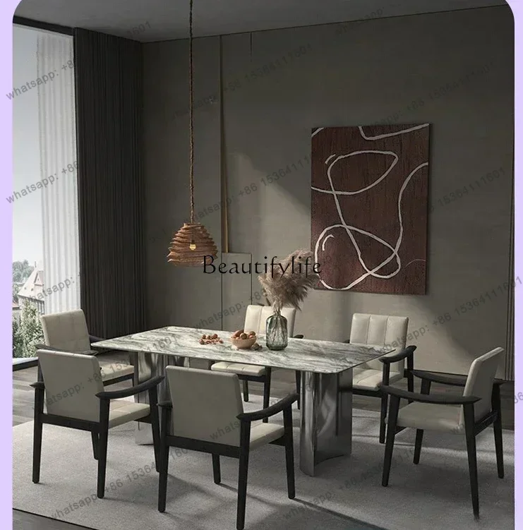 

jj Italian minimalist imported bright rock slab rectangular dining table modern simple large apartment high-end light luxury cha