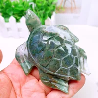 Natural Moss Agate Handmade Carved Sea Turtle Polished Animal Powerful Statue For Home Decoration Gift 1PCS 4