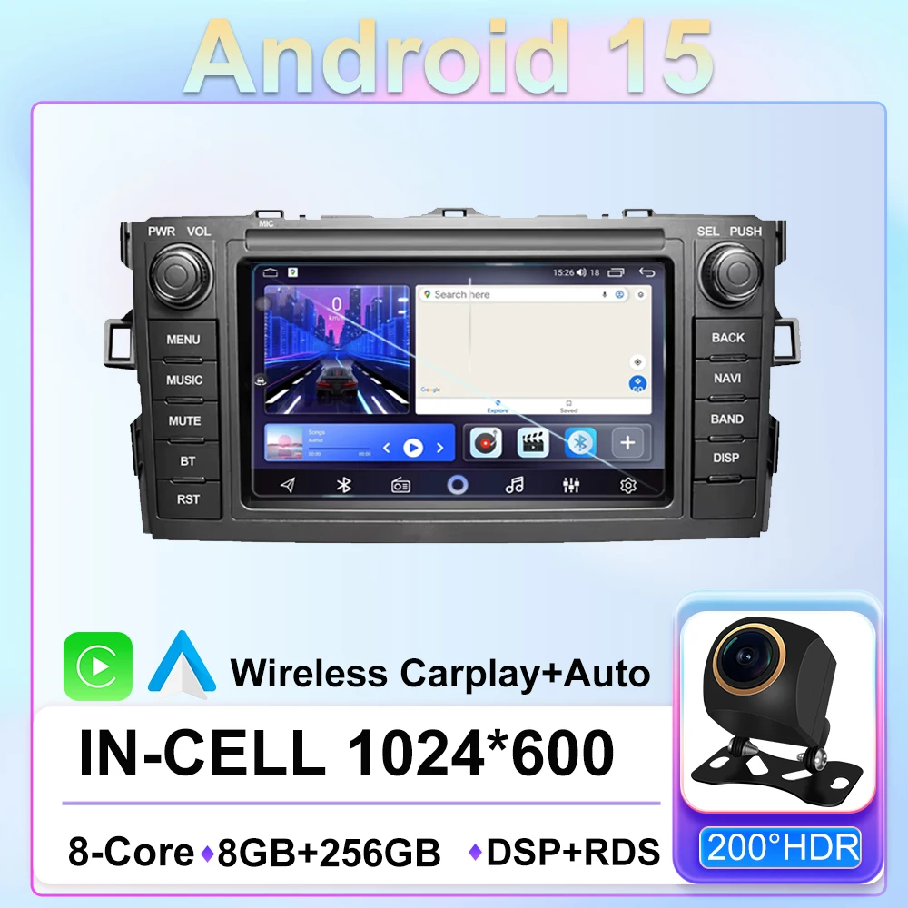 

Android 15 Carplay для Toyota Auris Corolla 2006-2012 2din Radio coche репродуктор мультимедиа GPS WIFI android авто радио DVD