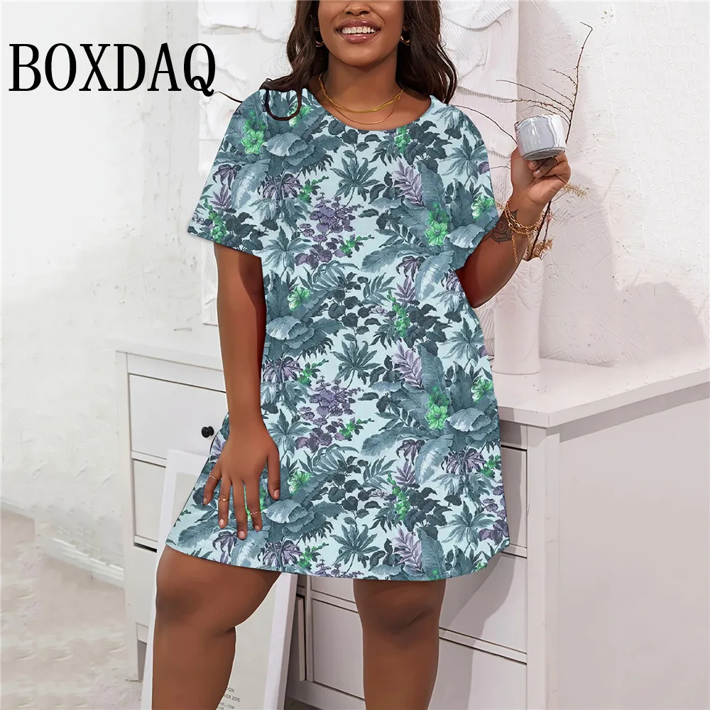 

Vintage Women's Dresses Summer Plant Flower 3D Printing Women's Dress Casual Retro Round Neck Short Sleeve Plus Size Dresses 9XL