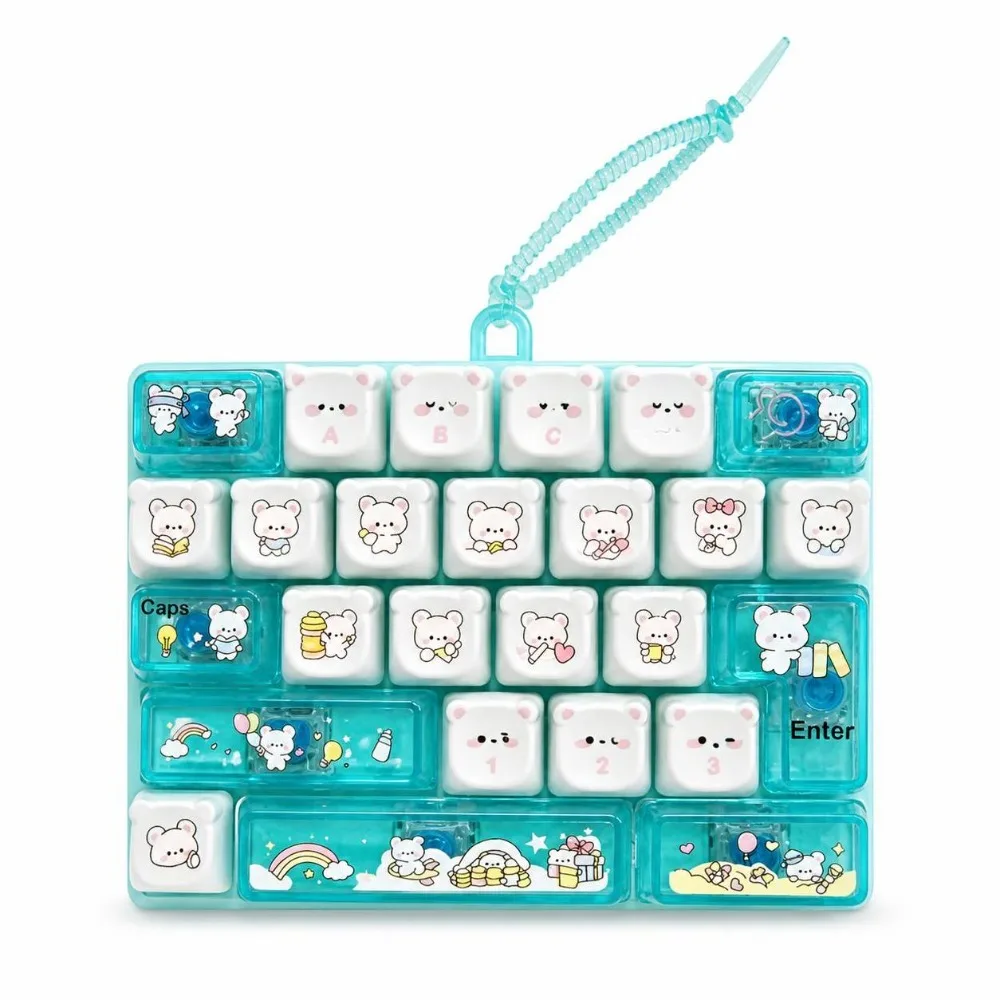 26 Keys Bear Print Mechanical Keyboard Cartoon Animal Patterns Clear Key Sounds Stress Relief Fidget Gift Hangable