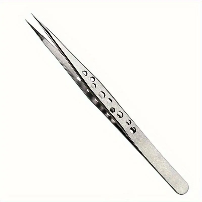 Stainless Steel Precision Perforated Tweezers with Pointed Elbows, Frosted and Glossy Nine Hole Tweezers