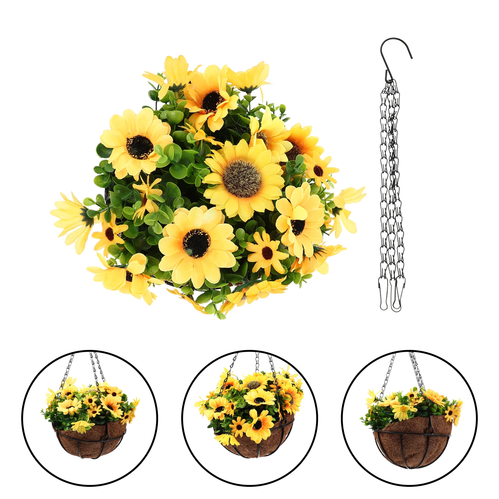

Hanging Coconut Palm Flower Basket Artificial Flowers Garden Decorations Outdoor