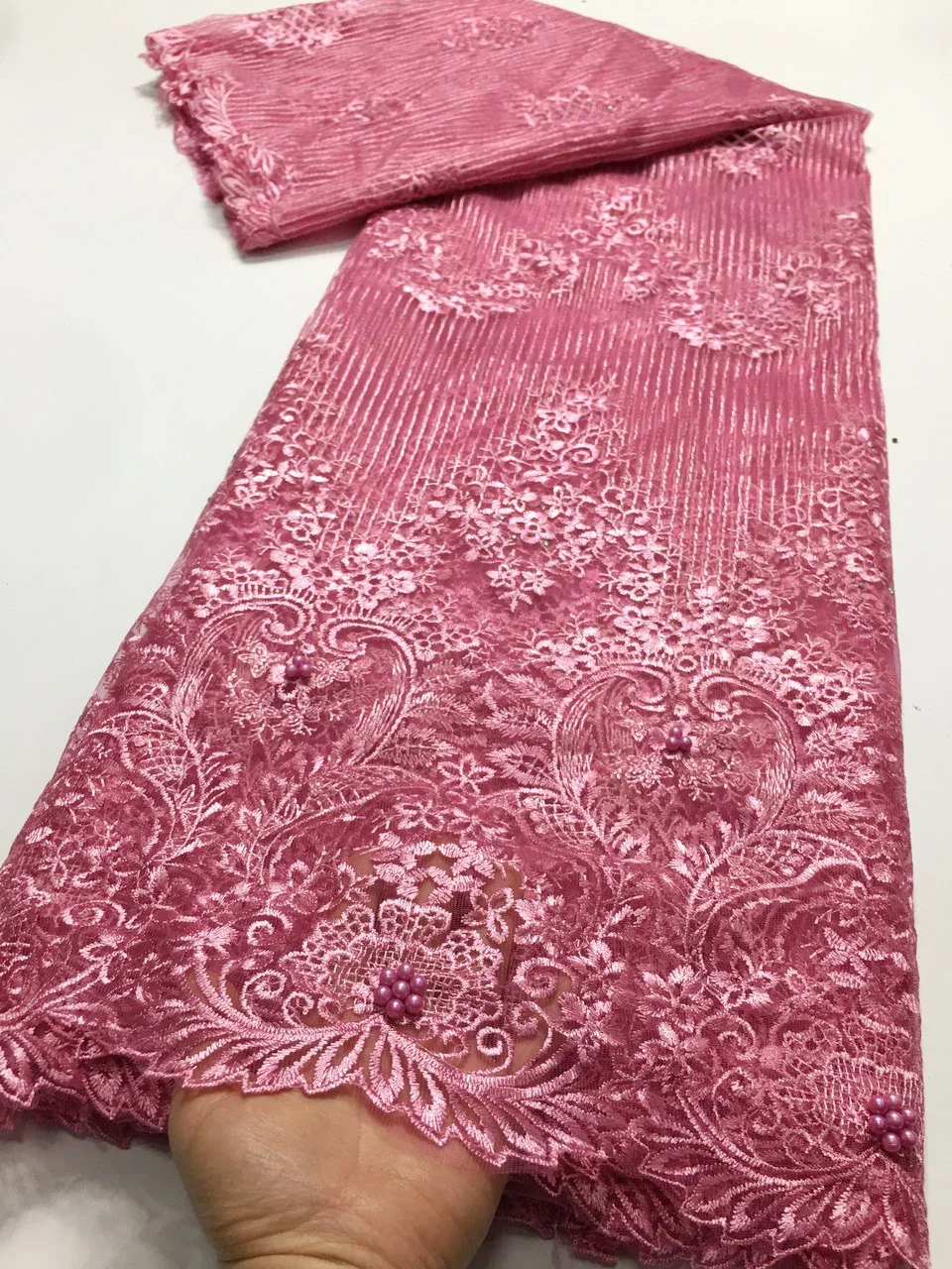 Peach African Nigerian Lace Fabrics 2024 High Quality Lace Material Embroidery French Lace Fabric For Dress Sewing M48852