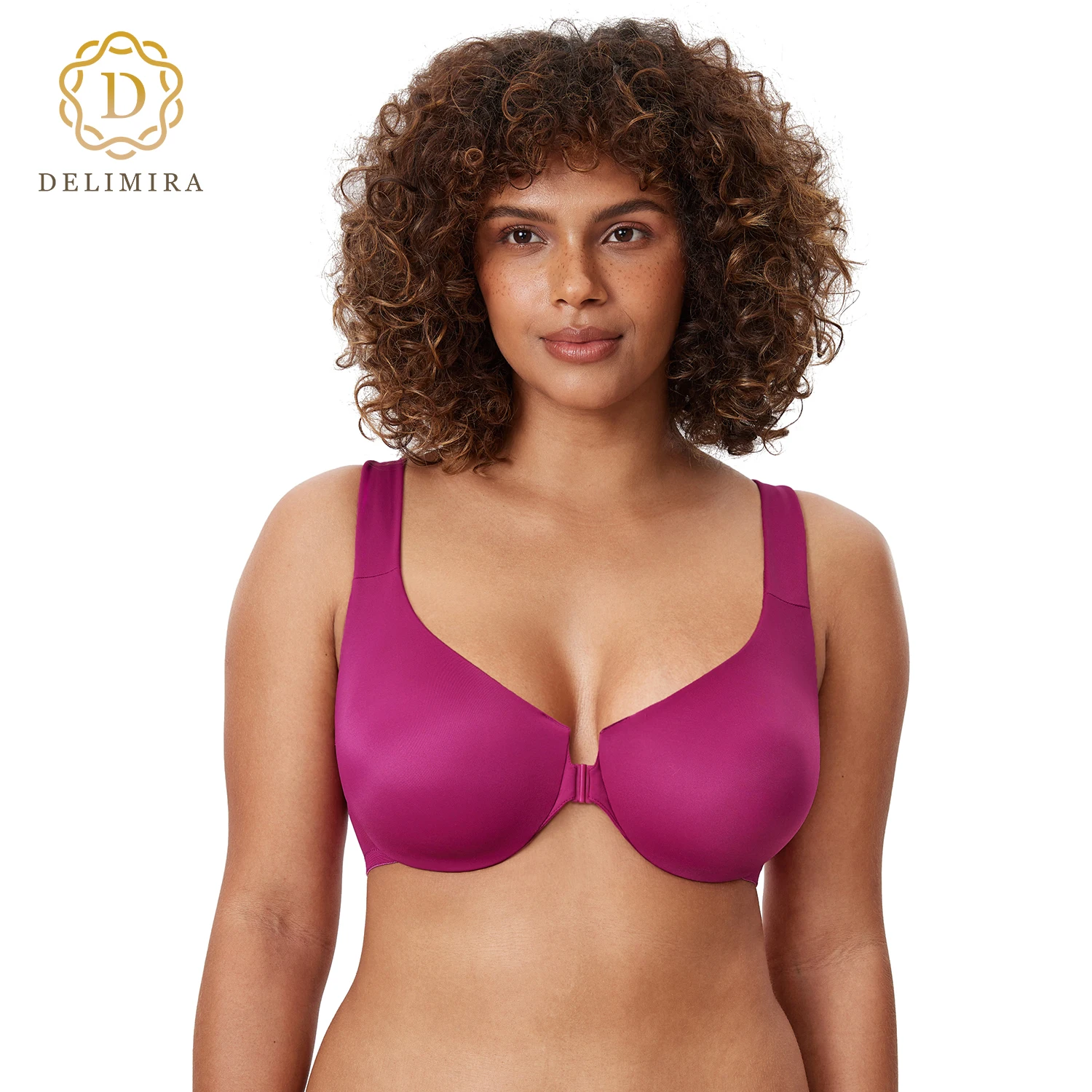 DELIMIRA Women\'s Plus Size Front Closure Bra Underwire Comfort Racerback Full Coverage Non-padded DD E