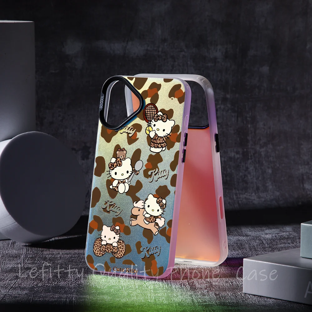

Beach Hello Kitty Phone Case Laser Metallic For iPhone 16 15 14 13 12 11 Pro Max Matte Aurora Multicolor gradient Cover