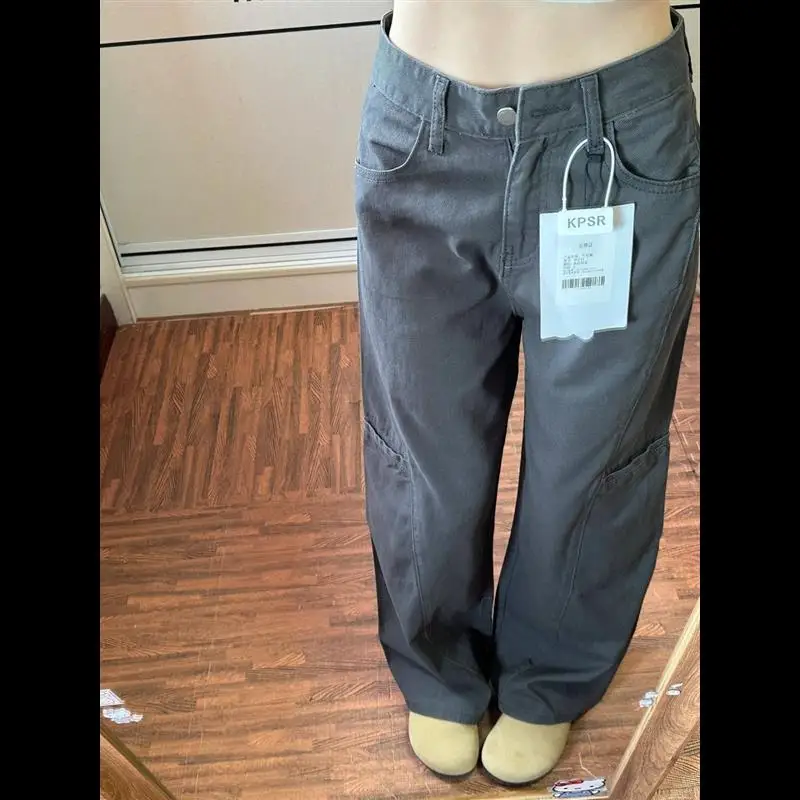 

Американские ретро-джинсы-брюки женские с высокой талией, свободные, широкие штанины, прямые, стройнящие, осенние, новые, универсальные, джинсовые...