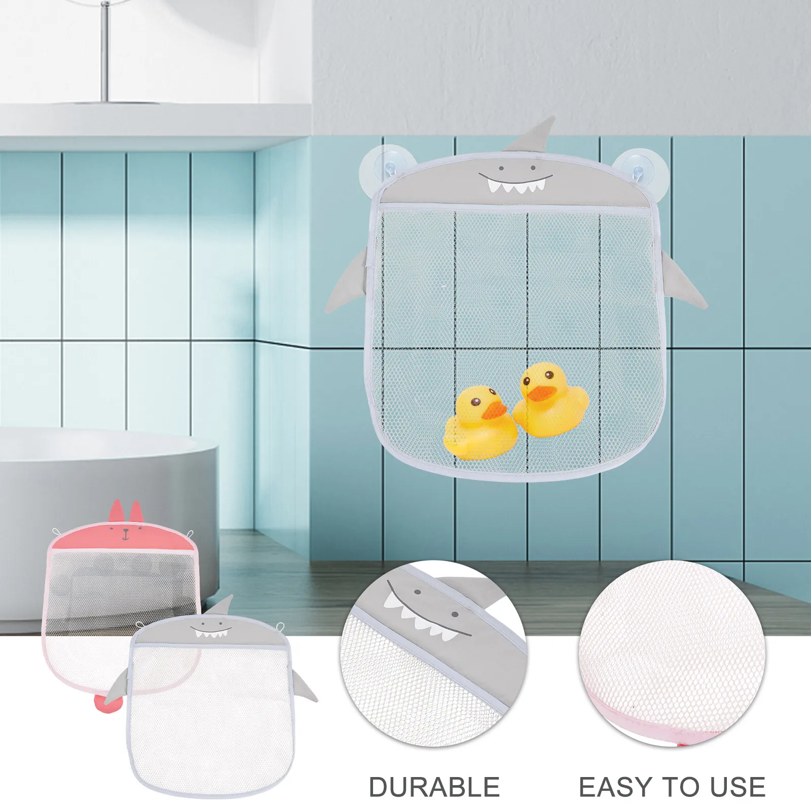 2Pcs Bath Storage Pouch Hanging Mesh Organizer for Bathroom Bathtub Items Extra Wide Mesh Strong Texture Easy Clean Air Dry
