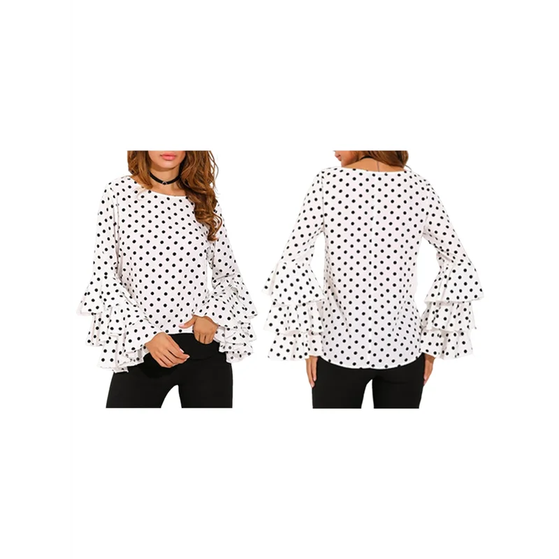 

AG-Women's Polka Dot Bell Sleeve Top Plus Size Folded Sleeve Chiffon Shirt Tops