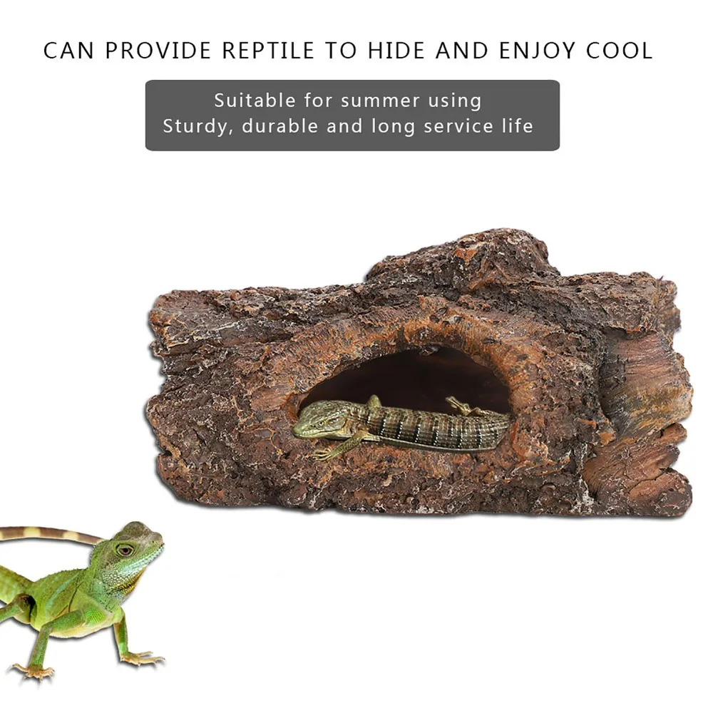 Resin Reptile Hide Cave Simulation Design Tree Bark Shape Amphibians Hide Cave Natural Texture Landscape Decor
