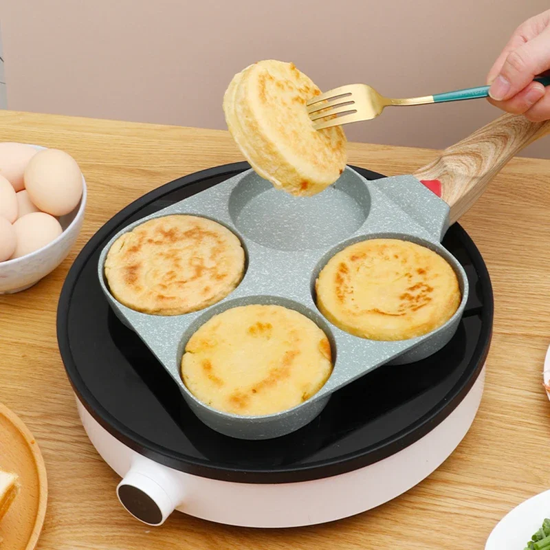 4 Holes Thermochromic Frying Pot Omelet Pan Nonstick Egg Pancake Steak Cooking Pans Hamburg Breakfast Maker Induction Cookware