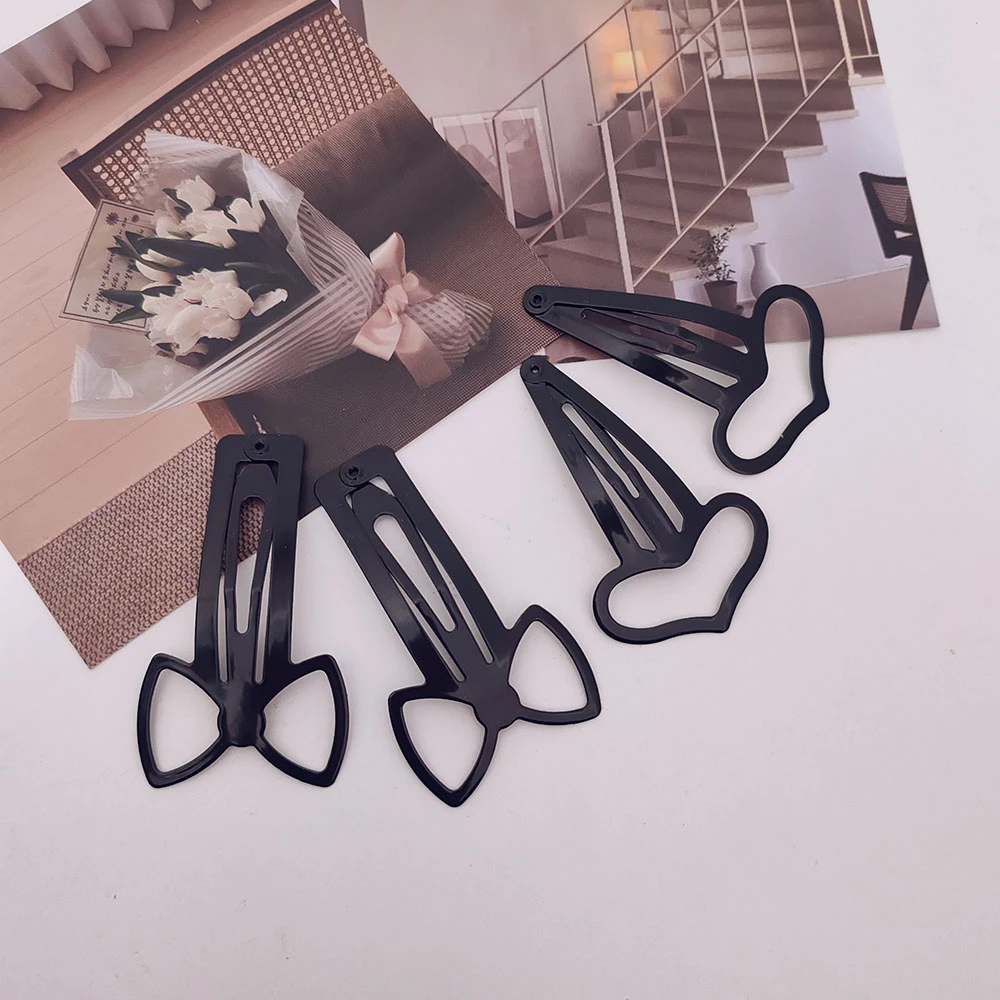 4PC Set Cute Retro Black BB Hairpins Hollow Flower Hair Clips Simple Classical Design for Girls Hair Accessories Party Holiday O