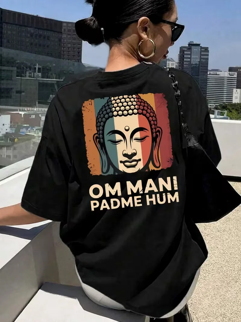 Funny Streetwear Tibetan Buddhist OM MANI PADME HUM T Shirt Gift Tee Women's Men Cotton Oversized Summer Loose Short Sleeve  Top