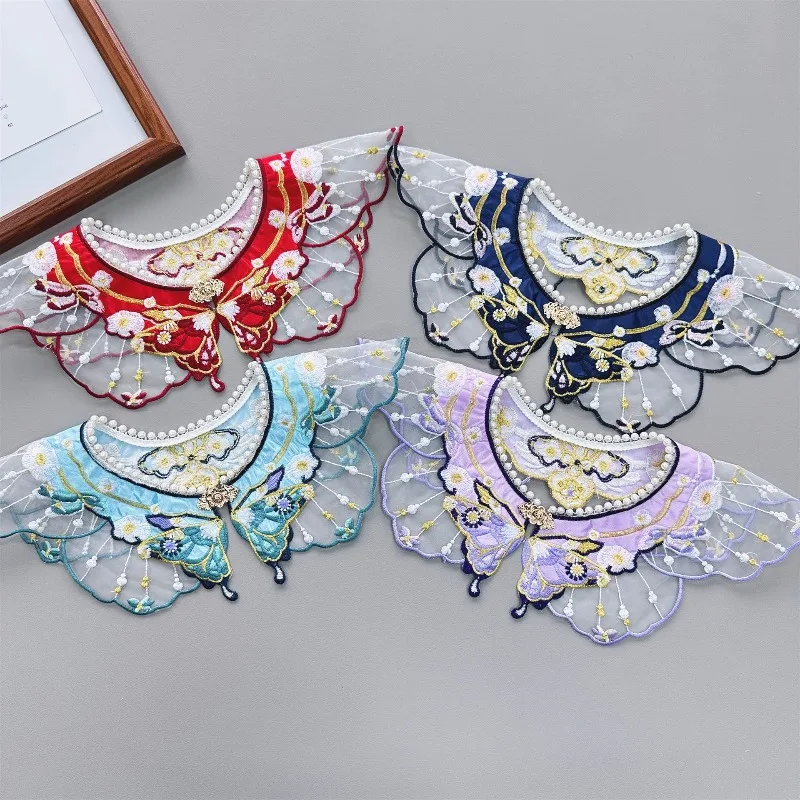 

1-2 Pieces, New Fashionable Retro Style Women's Collar Flower Accessories,Children's Color Embroidery with Fake Collars,Handmade