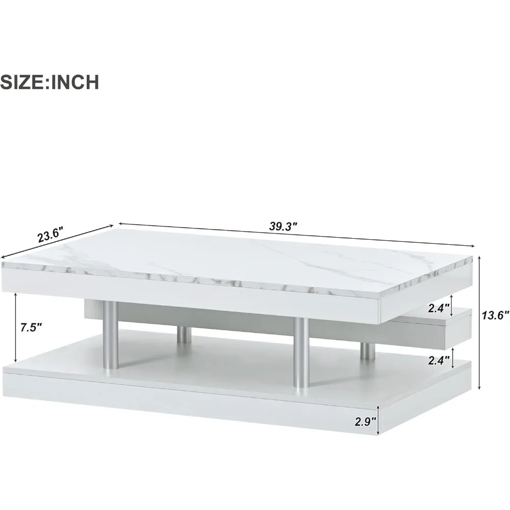 Modern Minimalist Rectangle 2-Tier Coffee Table with High-Gloss UV Surface for Living Room