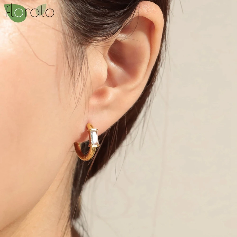 

925 Sterling Silver Needle Fashion Square Zircon CZ 16mm Huggies Hoop Earrings for Women 2025 New Luxury Fine Jewelry Wholesale